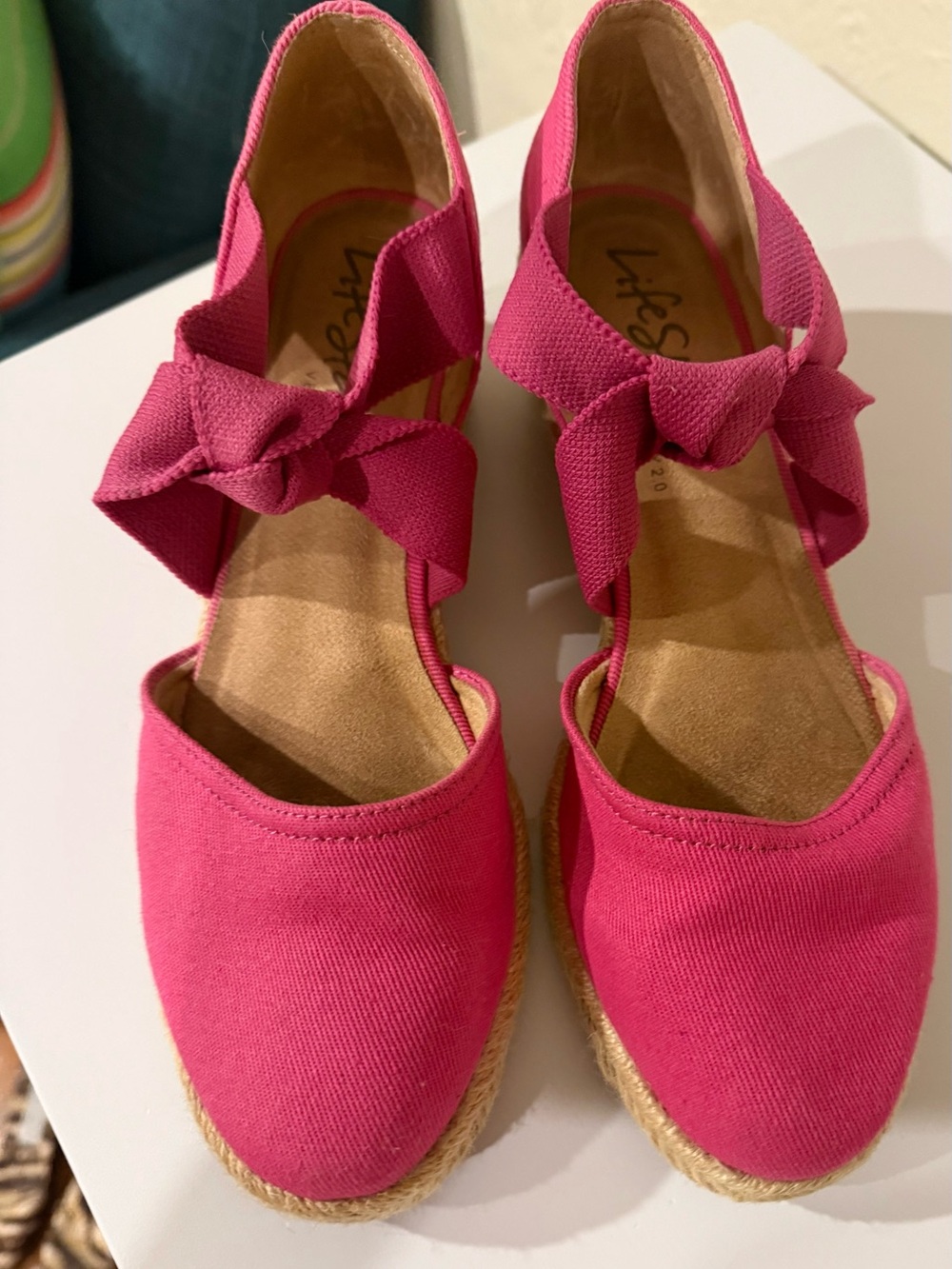 Life Stride Hot Pink Knot Espadrille Wedge Sandals